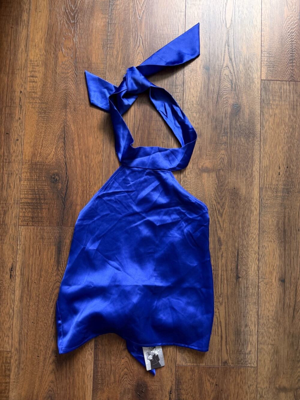 Y2K Royal Blue Satin Halter Open Back Going Out Top S NWT